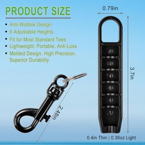 Golf Tee Height Setter Tool with 6 Adjustable 2 golf tee setter - black