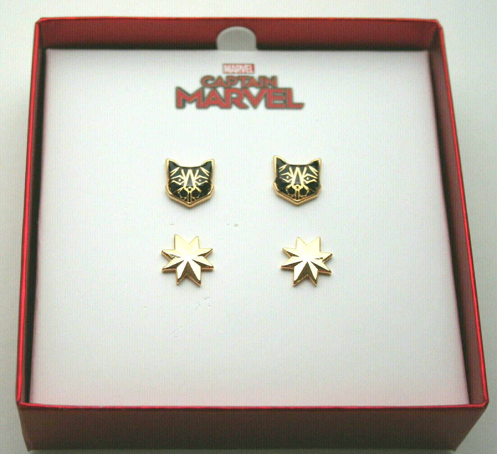 Captain Marvel Gold Plated Star & Goose Cat Earring Sets New MIB NOS 2019