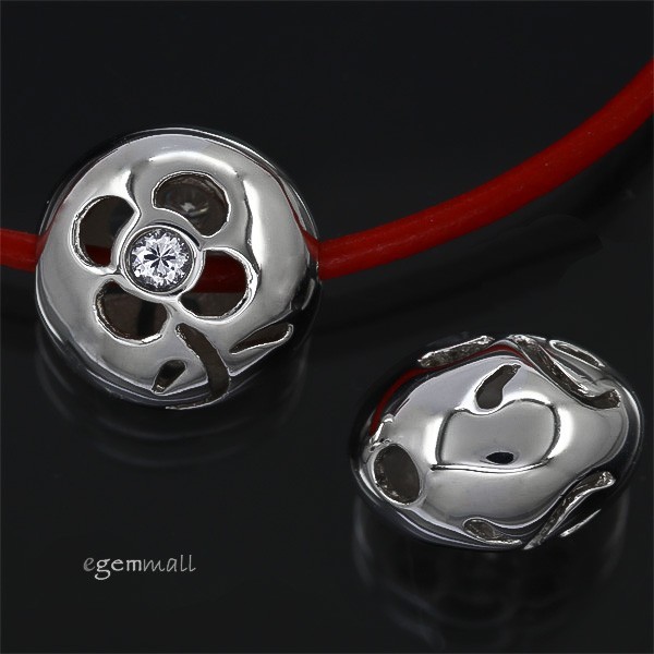 1PC Fine Sterling Silver CZ Puffy Round Pendant Spacer Bead 13.4mm #97753