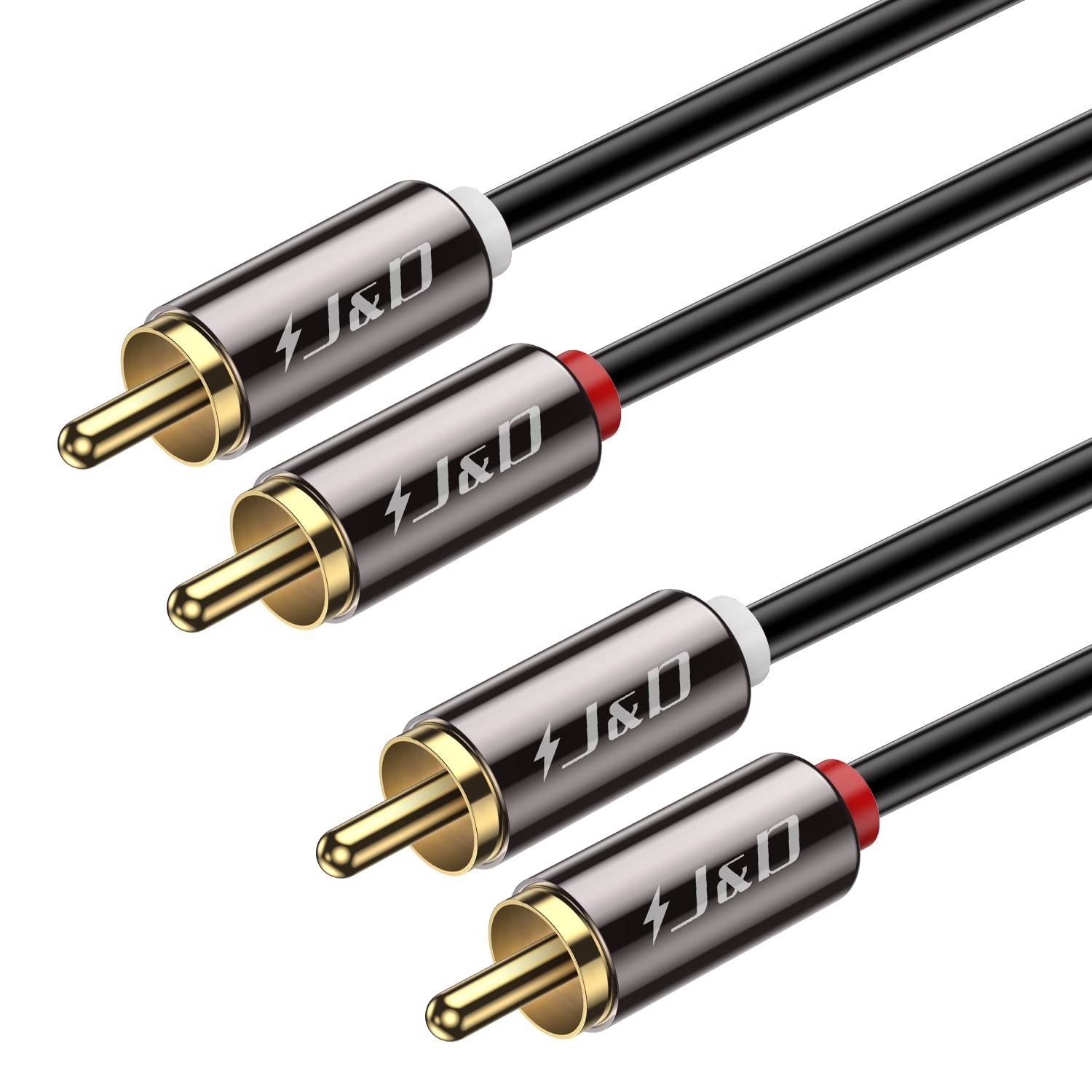 J&D 2 RCA M/M Stereo Audio Cable, Gold-Plated 2RCA Male to 3 Feet, Black
