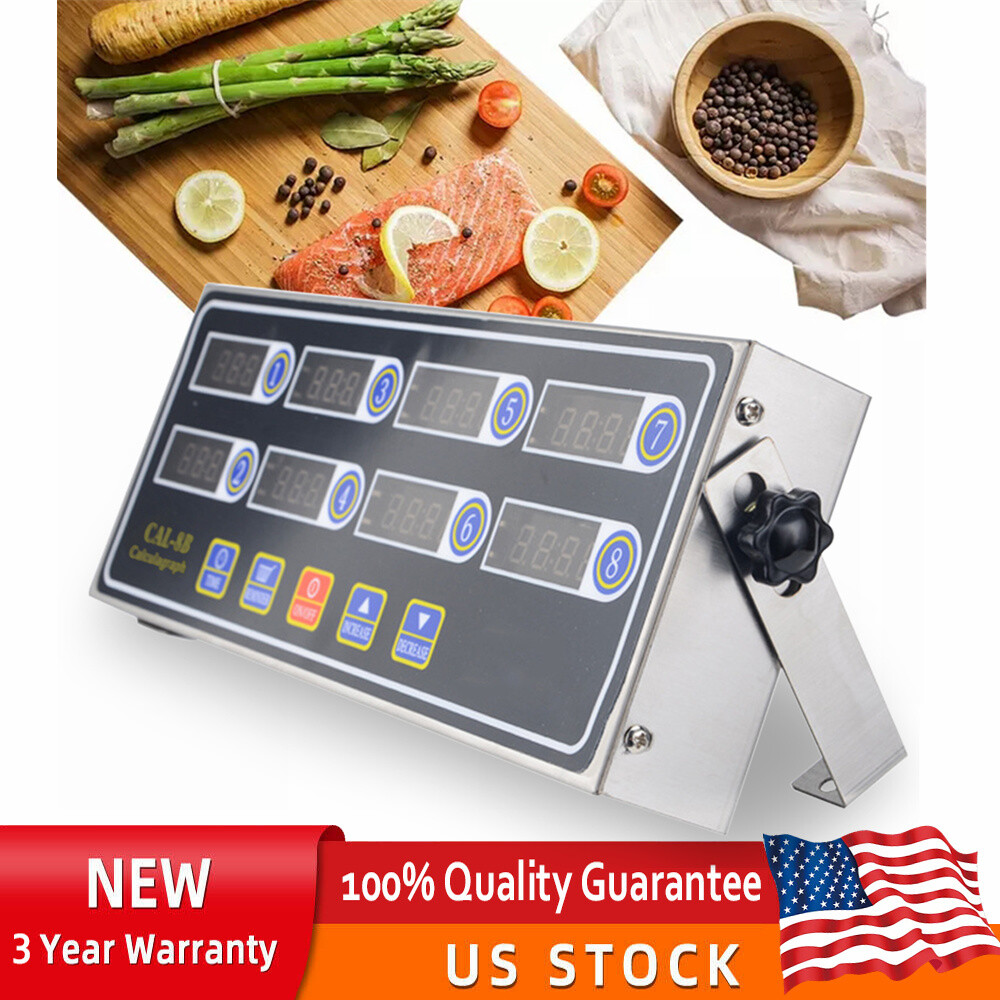 CAL-8B 8-Channel Commercial Digital Kitchen Timer Stainless Steel Loud Buzzer