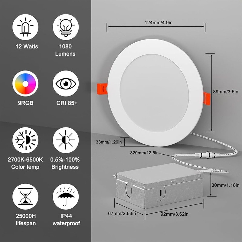LED Downlight RGB Remote Control Dimmable Recessed Lighting Energy Saving New