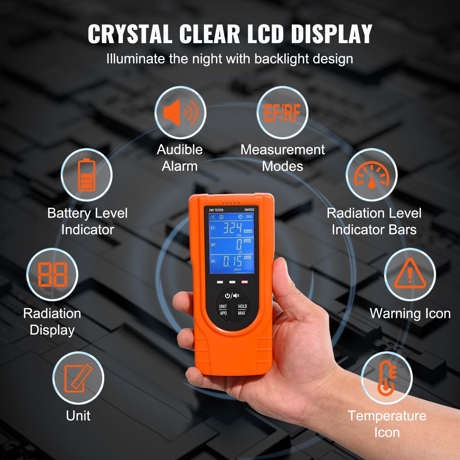 3-in-1 EMF Meter, 5Hz - 3.5GHz, Handheld Rechargeable Electromagnetic