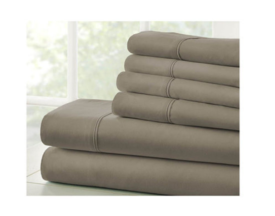 6-Piece Taupe Solid Microfiber King Sheet Set