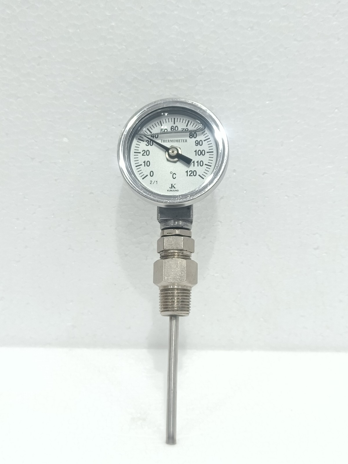 KUMJUNG INDUSTRIAL THERMOMETER 0–120°C –  THERMOWELL PROBE–S/N 0602348 FAST SHIP