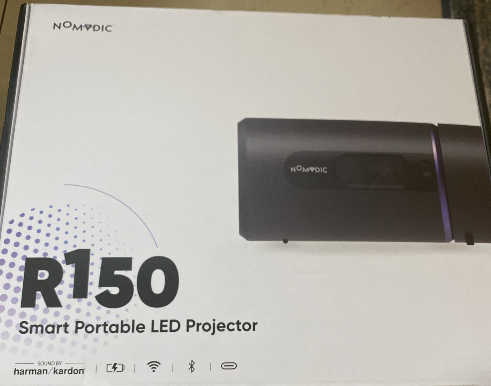 NOMVDIC - R150 | Smart Portable LED Projector  SOUND BY HARMAN/KARDON