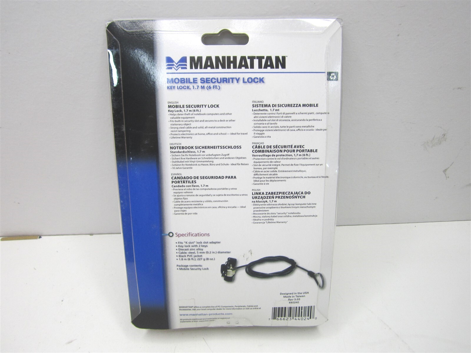 Manhattan (440240) Laptop Lock - with 6 ft Security Cable and Two Keys