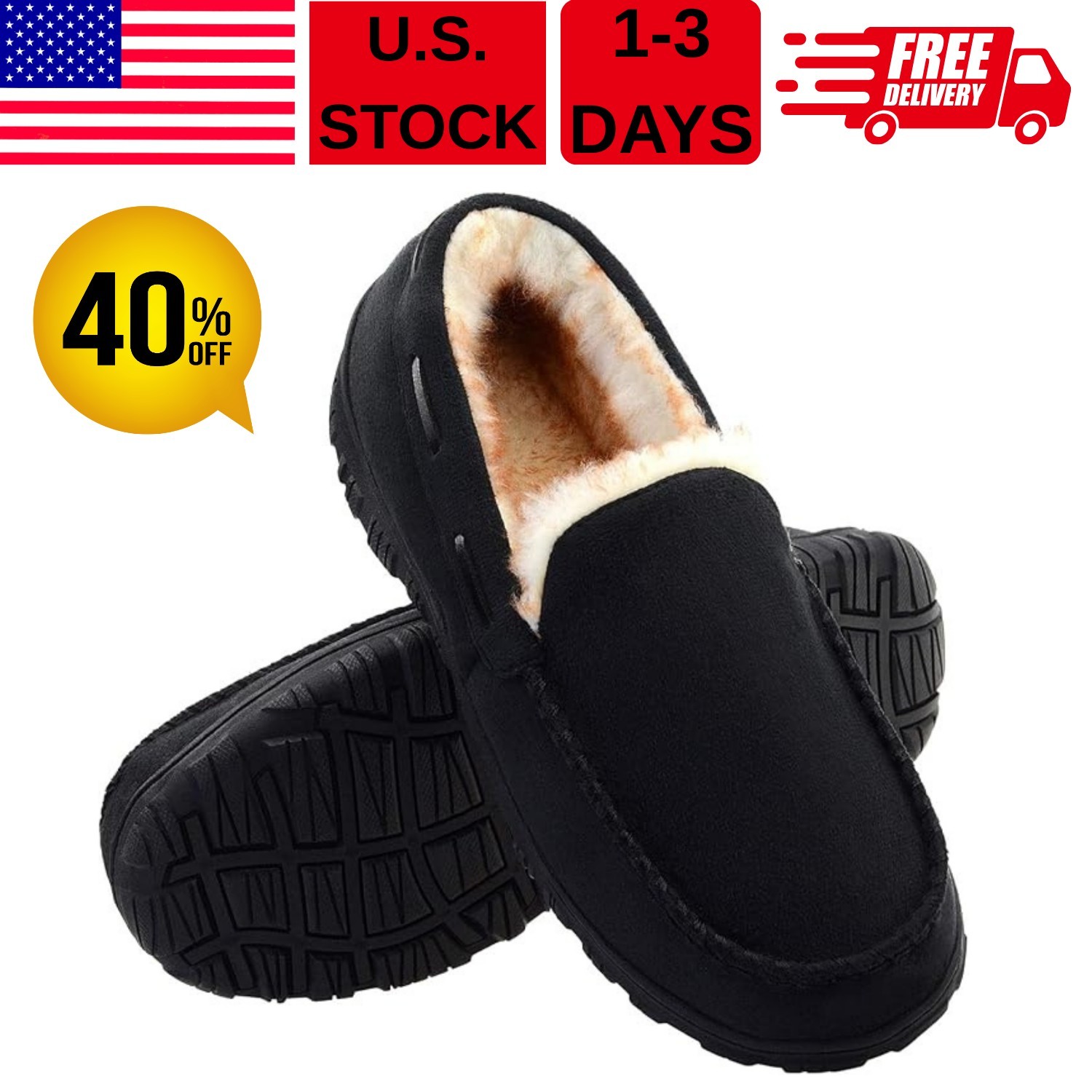 Men's Memory Foam Moccasin Slippers Warm Plush Indoor Outdoor House Shoes Gift