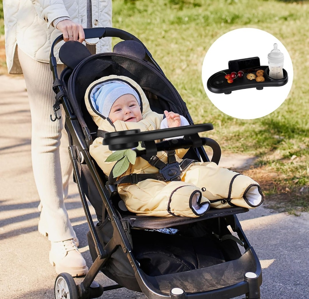 Removable Stroller Snack Tray with Cup Holder Detachable Food Storage Tray