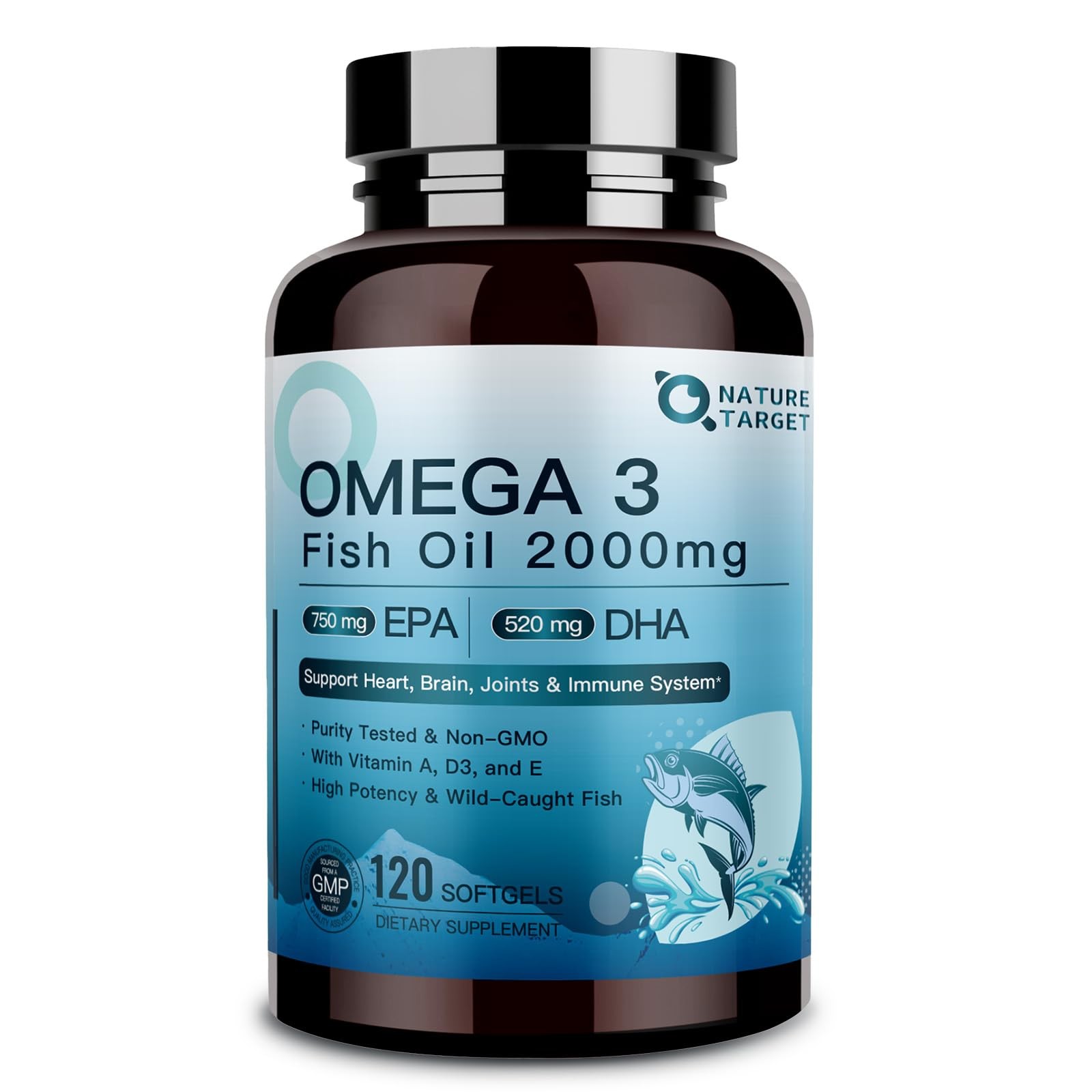 NATURE TARGET Omega 3 Fish Oil 2000mg Softgels with 120 Count (Pack of 1)
