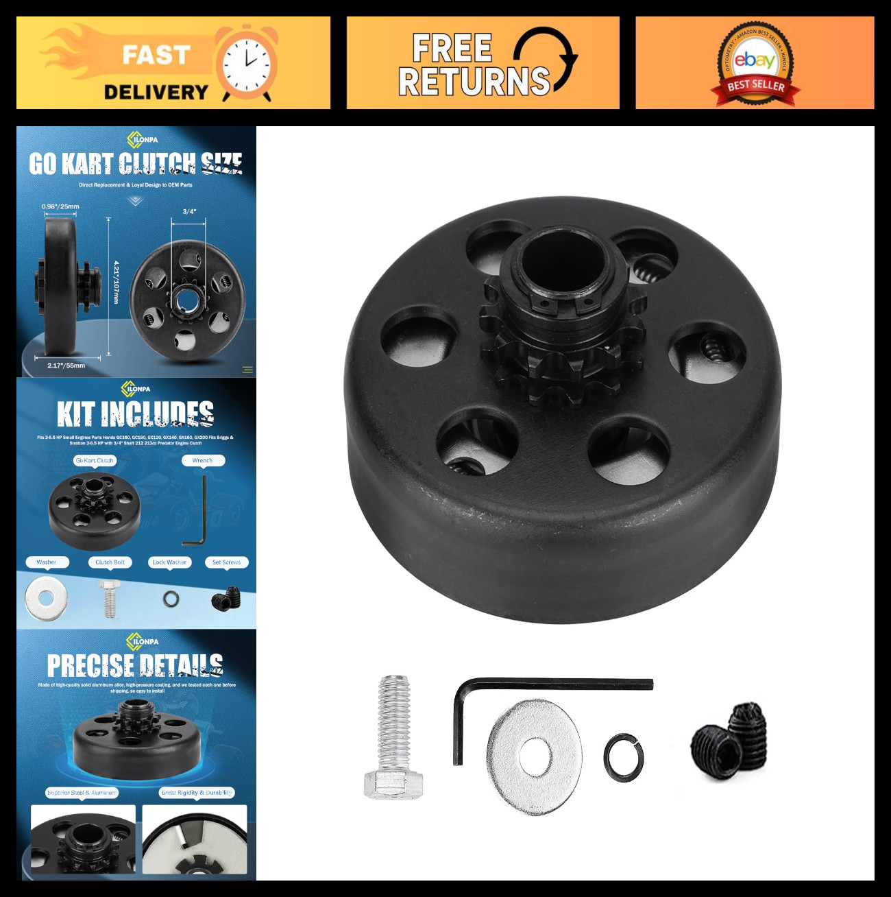 Centrifugal Go Kart Clutch 3/4" Bore 12 Tooth for #35 Chain - Fits 2-6.5 HP Engi
