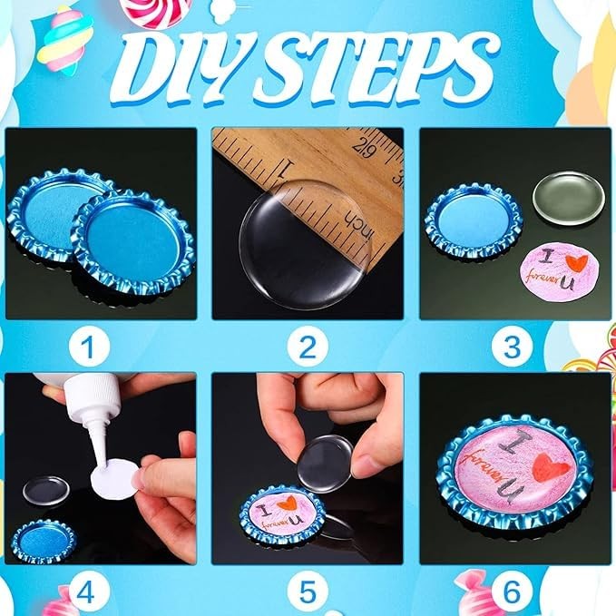 100 PCS Flat Decorative Bottle Cap Craft Bottle Stickers Double Sideds Printe...