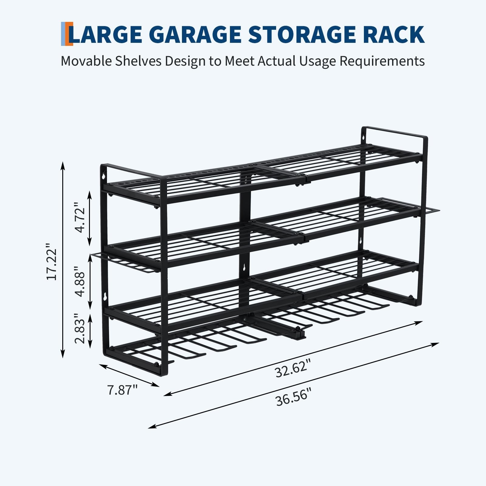 Power Tool Organizer Wall Mount 4-Layer 8 Drill Holders Drill Bit Rack Garage Wo