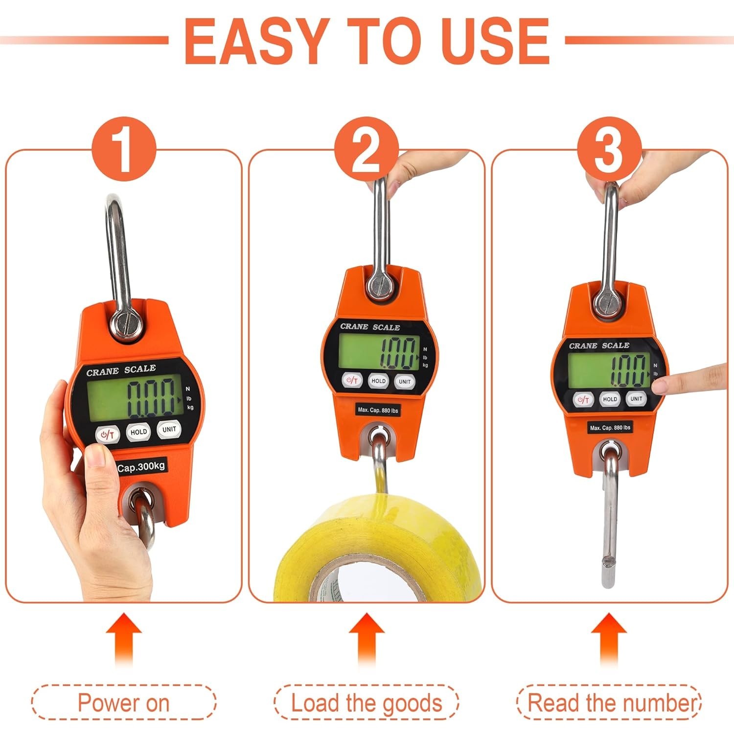 660lb/300kg Digital Crane Scale - Compact LCD Handheld Hanging Scale for Gara...