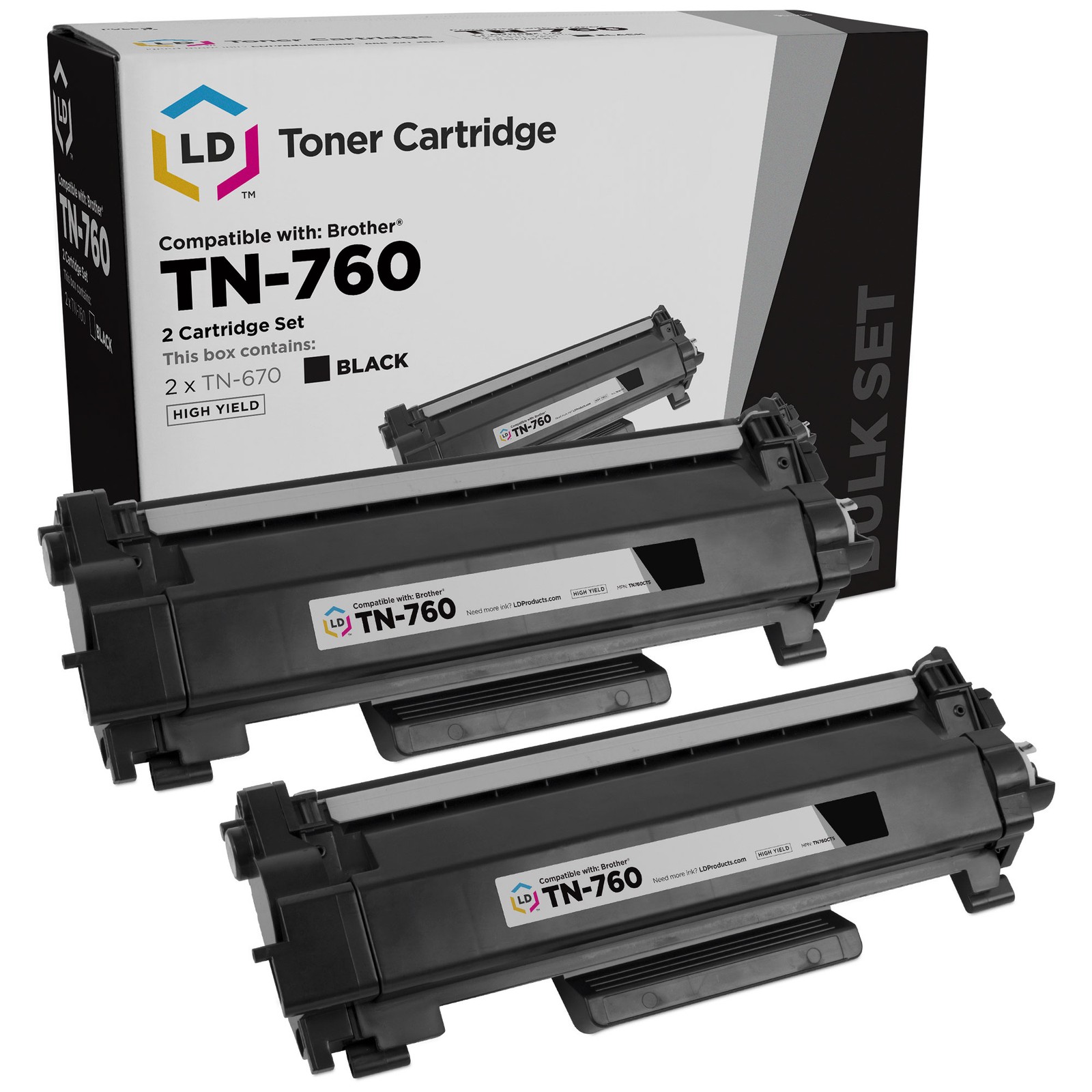 LD Products Toner Cartridge Replacement Brother TN760 TN-760 TN 760 Black 2-Pack