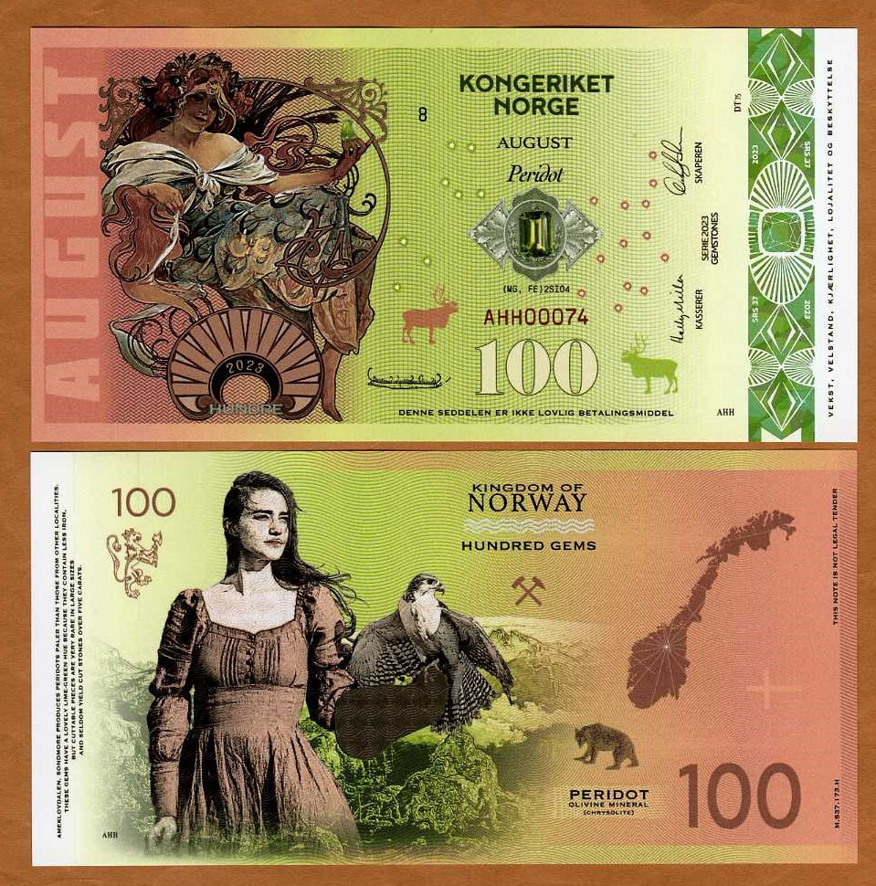 Norway 100 Gems 2023 Fantasy Polymer, August, Peridot