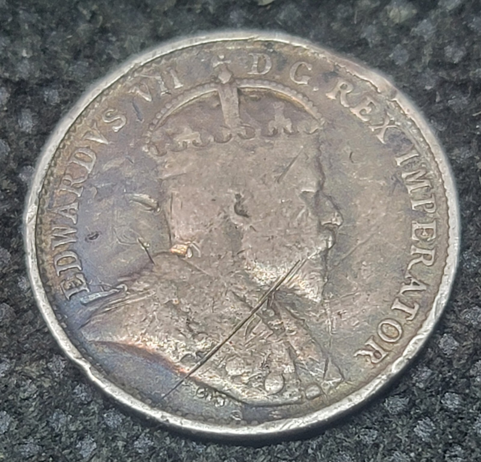 1903 STRUCK THROUGH PLANCHET ERROR CANADA 5¢ SILVER COIN L590