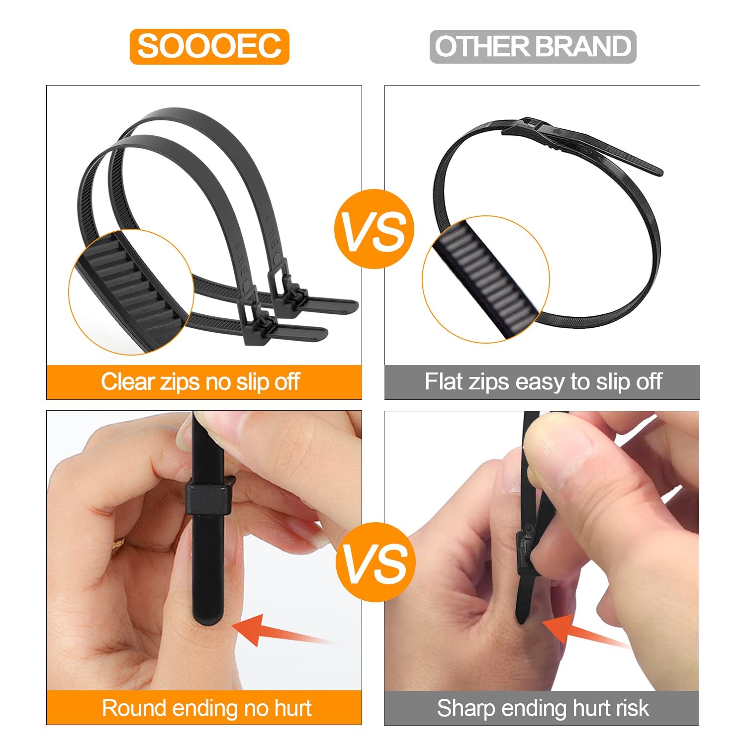 100 Pack Reusable Zip Ties Assorted Sizes 6+8+10+12 Inch UV Resistant, Black ...