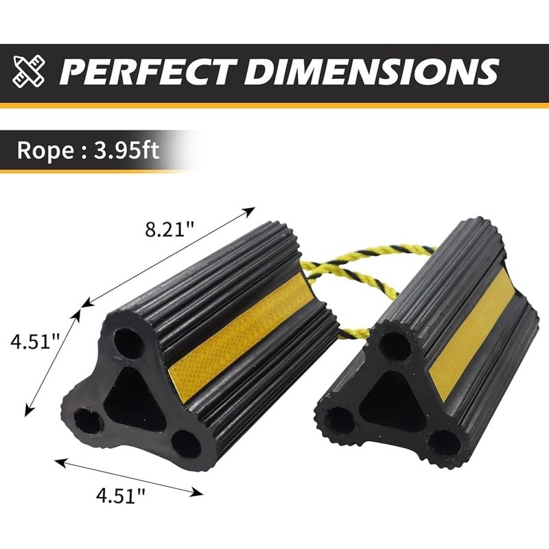 Rubber Wheel Chocks RV Trailers Trucks Aviation W/ Reflective Strips 4pc