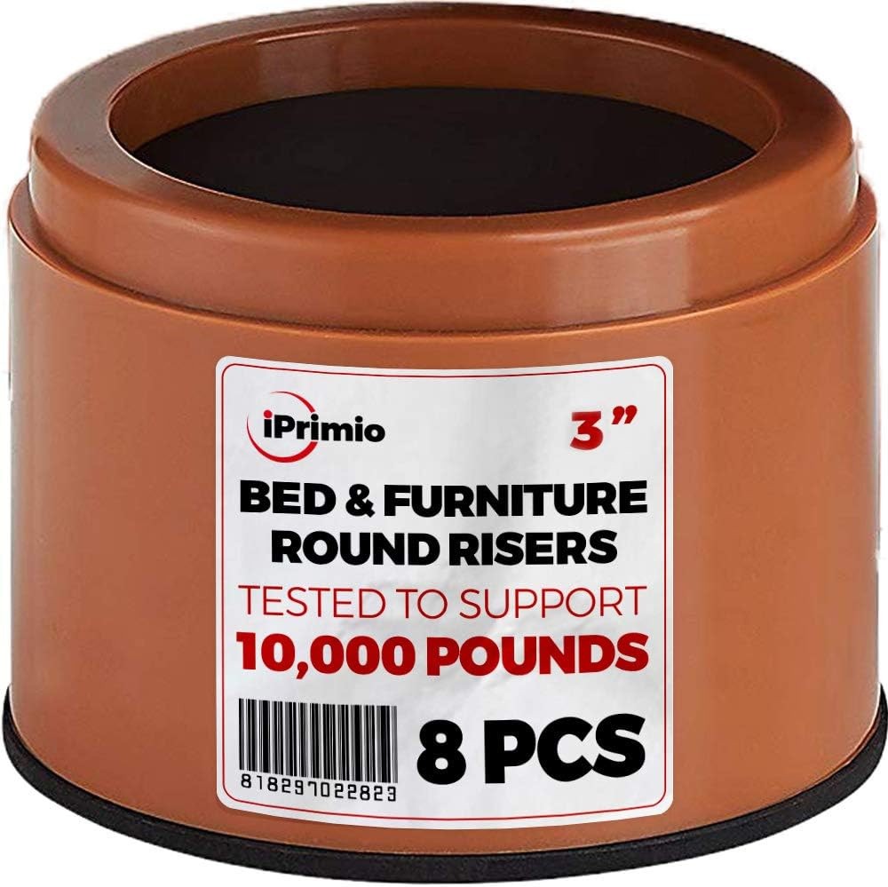 iPrimio Bed Risers 3" Lift, Heavy Duty, Dorm Storage, Round, Brown, 8 Pack | ...