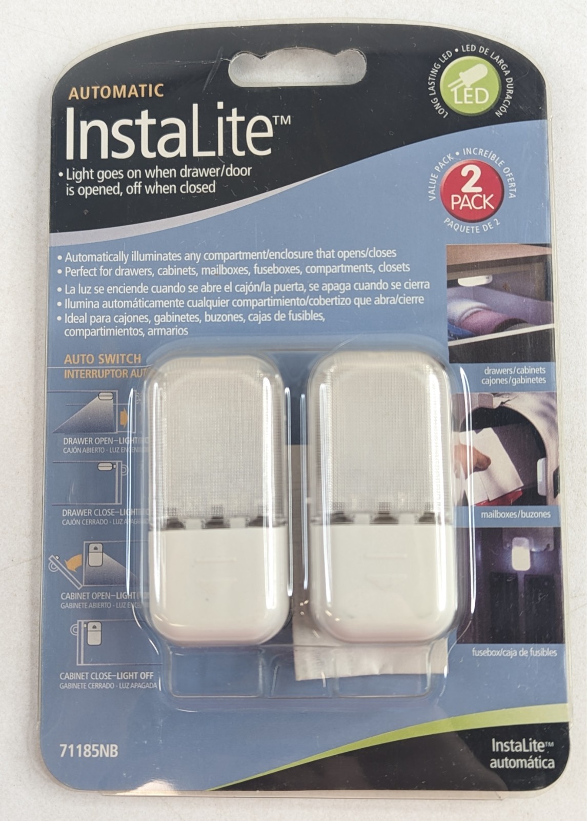 Amerelle 71185 LED Drawer Cabinet Instant Lights 2-Pack White Easy Install - NEW