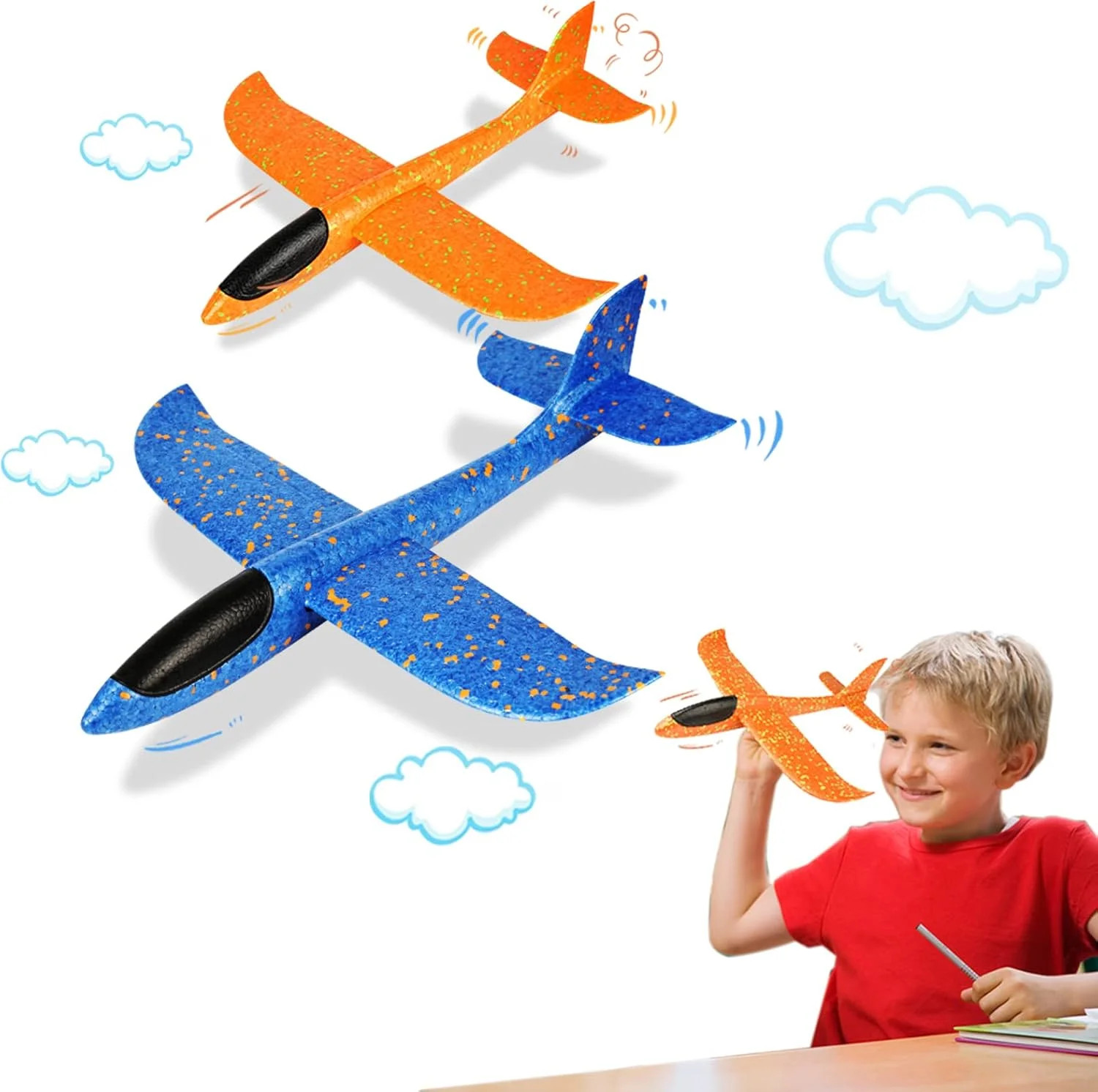 VCOSTORE 2 Pack Foam Airplanes for Kids, 13.3'' Hand Throwing Foam Glider Planes