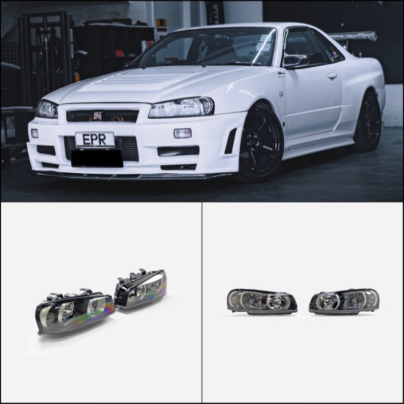 For Nissan Skyline GTR R34 OE Type ABS  Front Headlight LED Left&Right 2pcs Kits