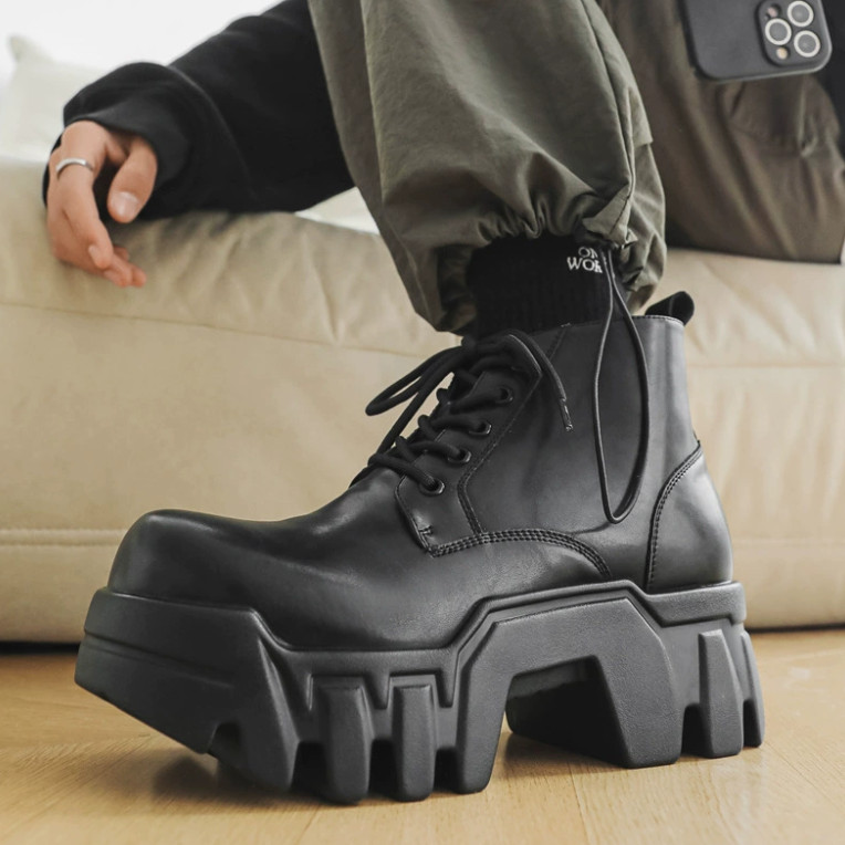 Men's High Top Lace Up Platform Heel Ankle Boots Shoes Punk Gothic Motorcycle