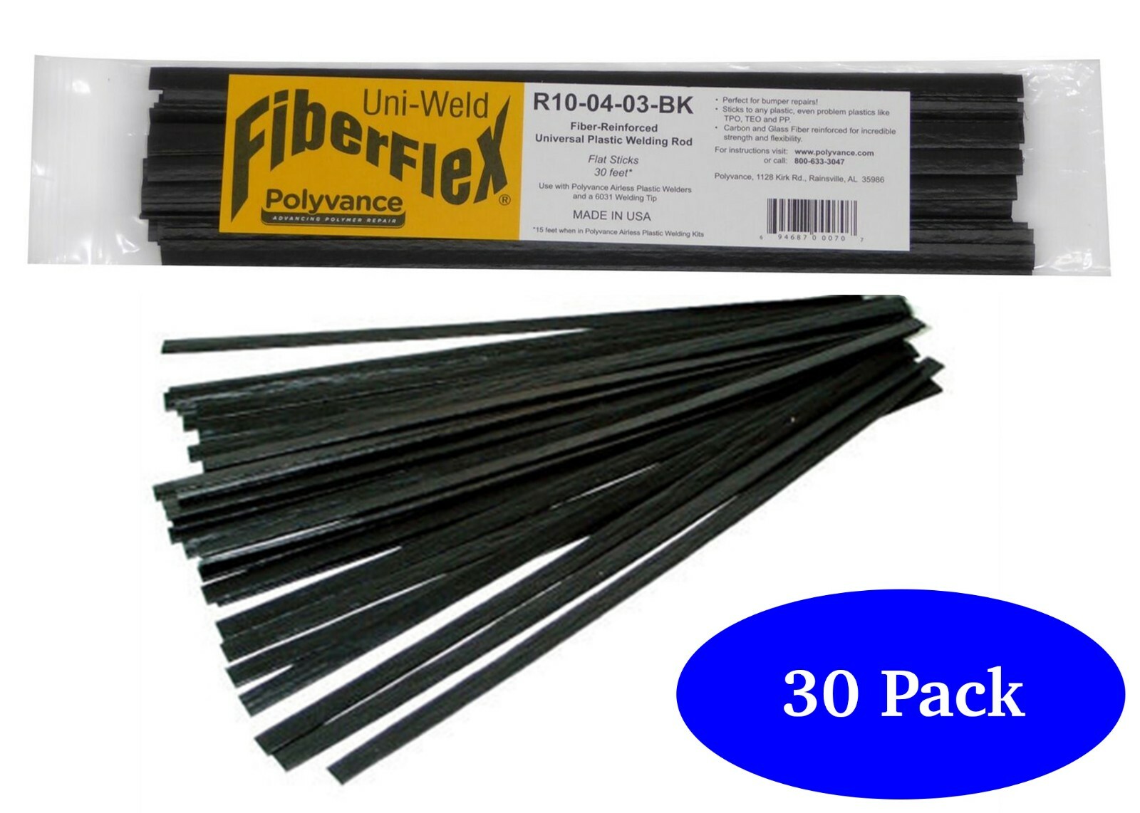 30 Pack FiberFlex Plastic Welding Rod Sticks Flat Ribbon 12" Long Each Black New