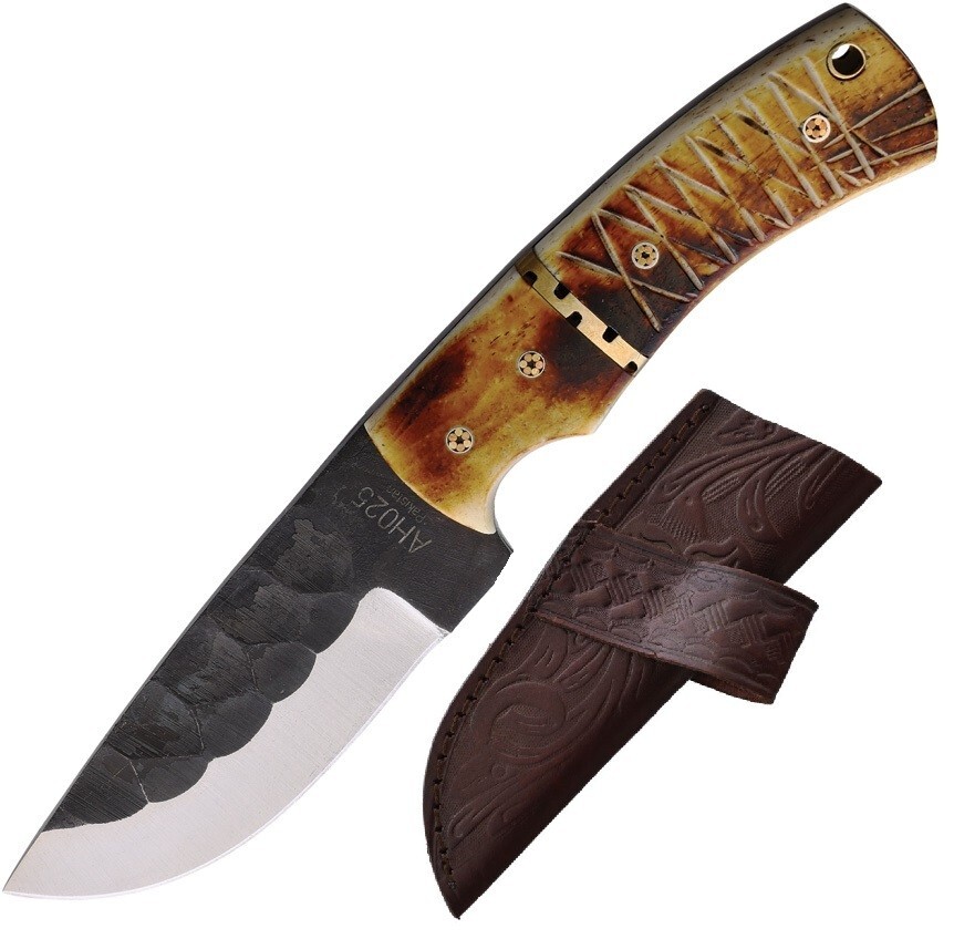 American Hunter Fixed Knife 4.5" Stainless Steel Full Blade Torched Bone Handle