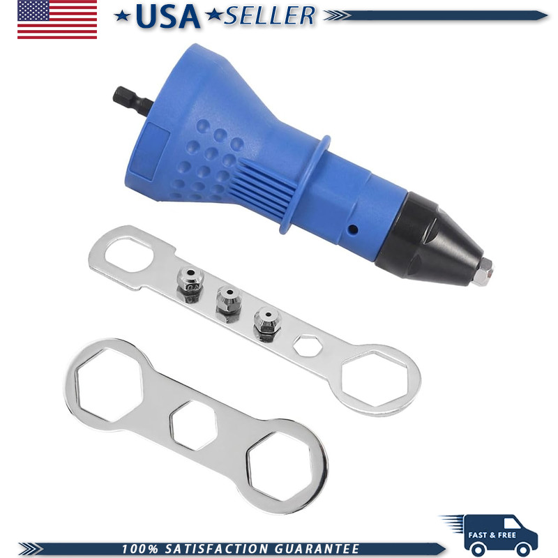 Pop Rivet Gun Adapter Kit 4 Rivet Heads 2.4mm/3.2mm/4.0mm/4.8mm CordlColor: Blue