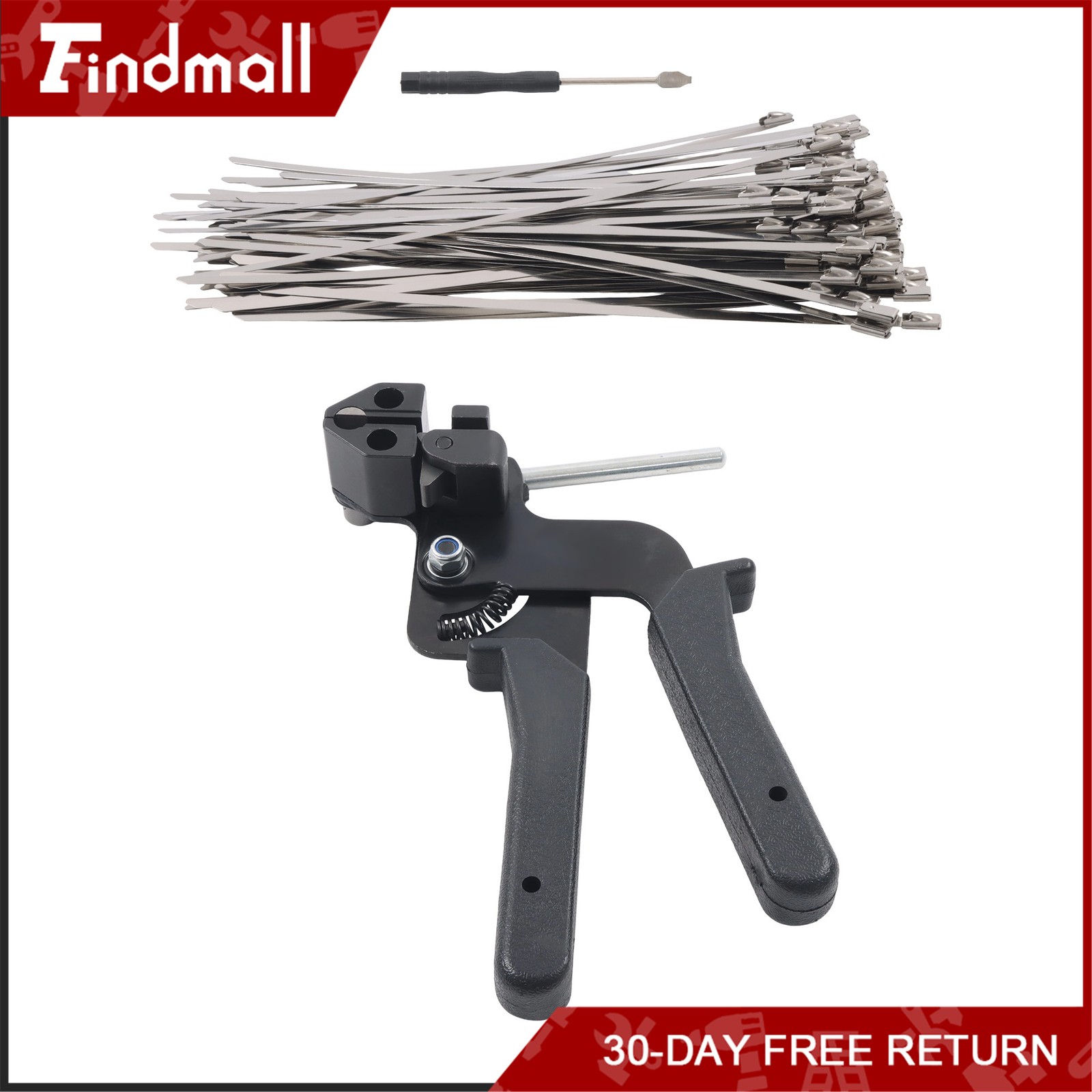 Findmall Stainless Steel Cable Tie Gun + 50pcs Metal Zip Ties Self-locking 5.9"