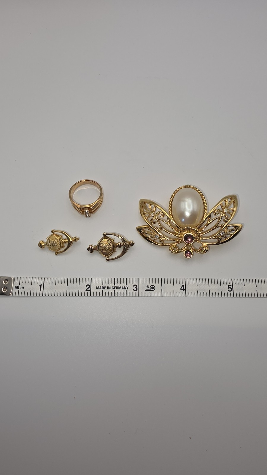 Avon Bee Brooch, Pearl Rhinestones Goldtone Metal, "Nature's Flight" LOT ring