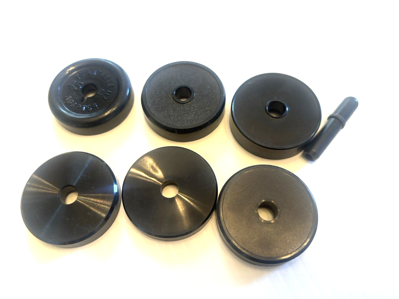6 lot VTG Black Plastic 45 RPM Adapter Turntable Record Player Mixed
