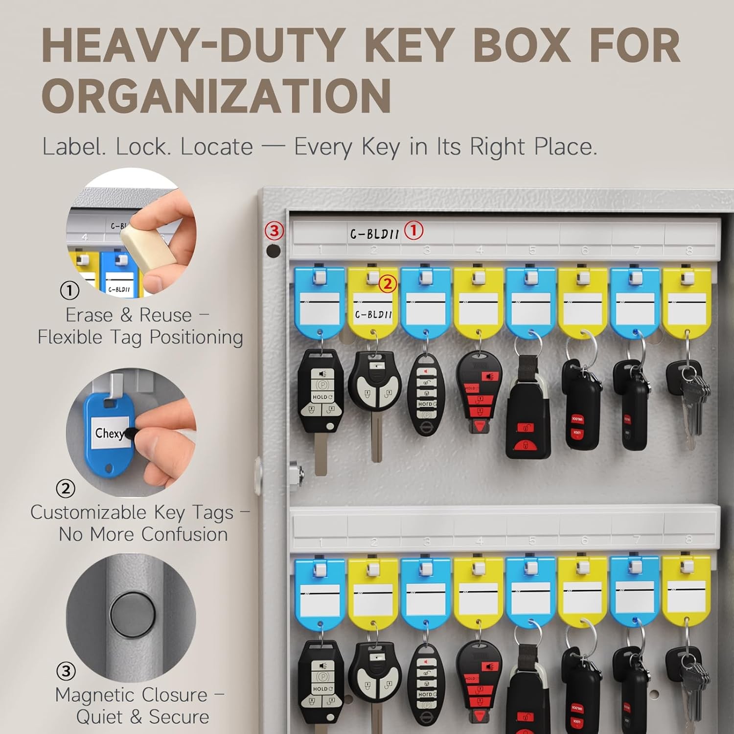 WeHere 120 Key Lock Box Wall Mount, APP 120 keys(smart), Black