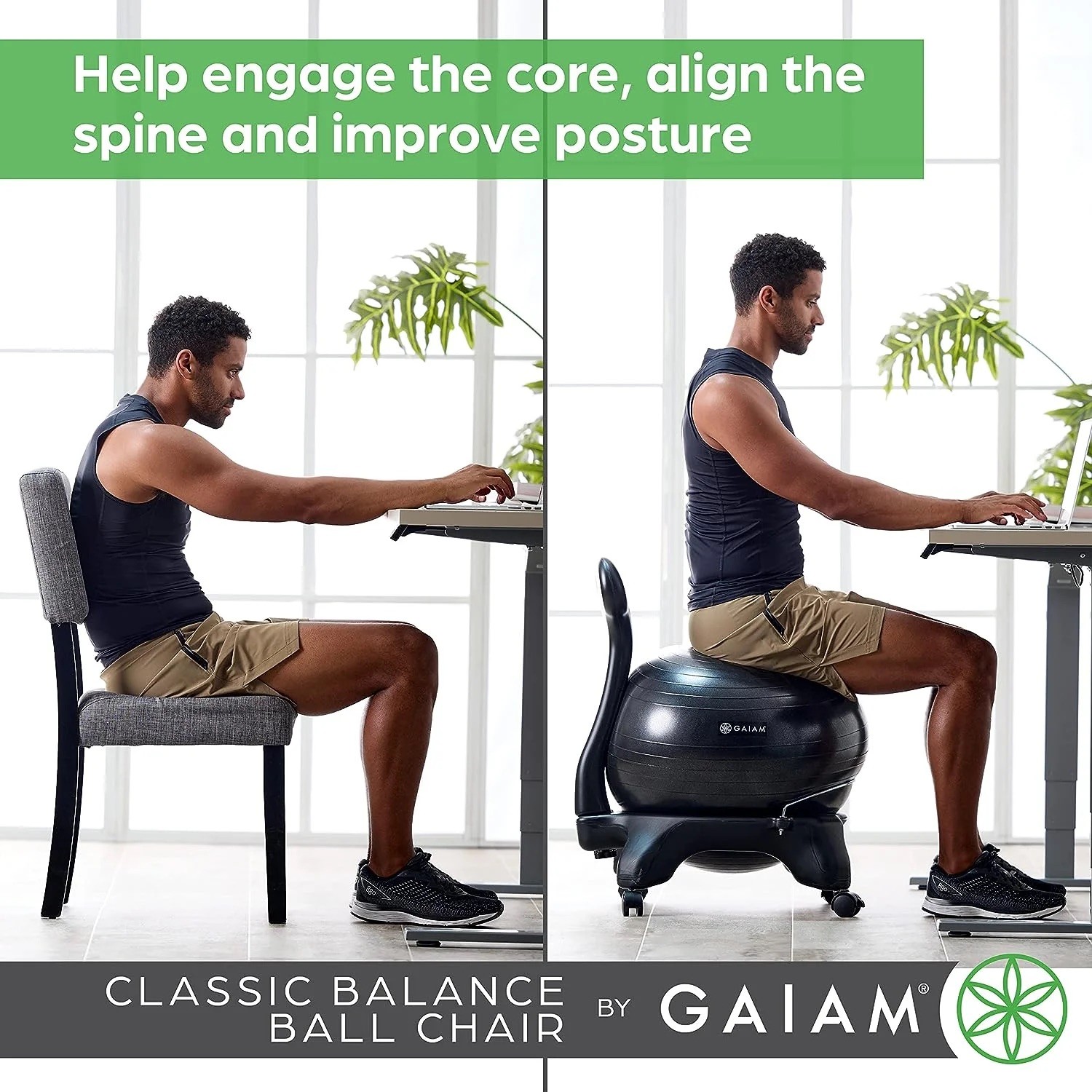 Gaiam Classic Balance Ball Chair Exercise Stability Yoga Ball Premium Ergonomic