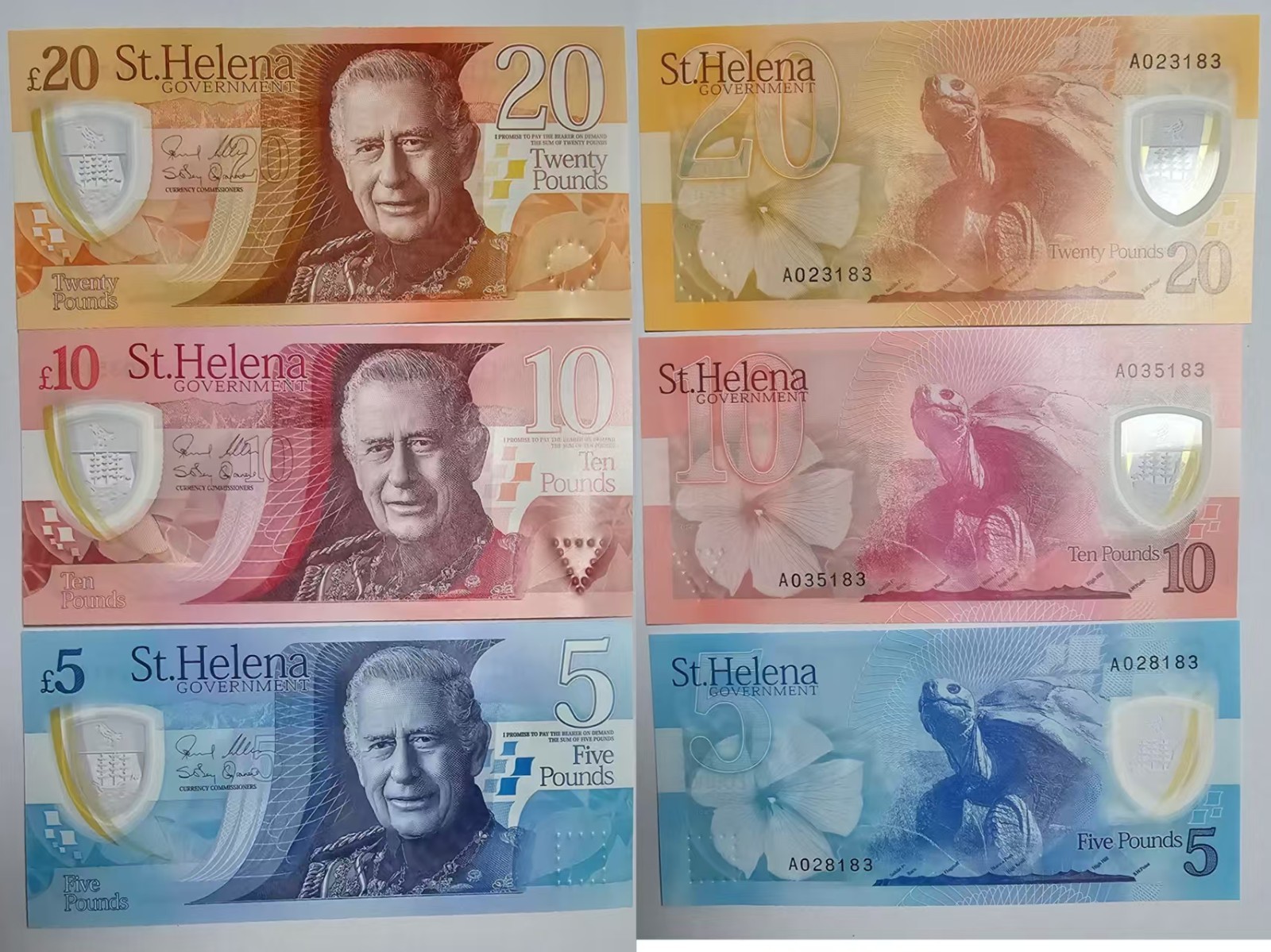 3 Pcs Set St. Helena 5 10 20 Pounds 2026 Polymer P 14 15 16 Charles UNC Banknote
