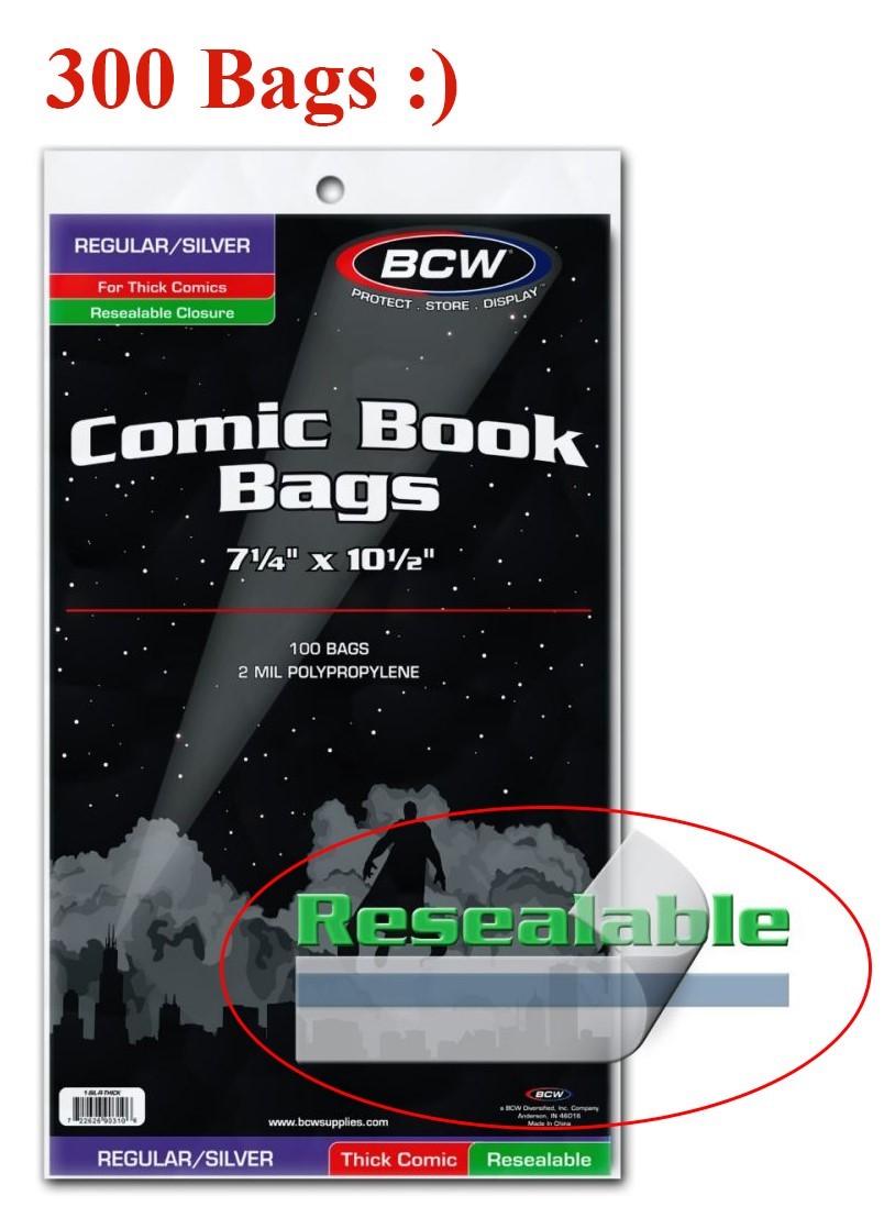 300 BCW Comic Bags Sleeve For Regular / Silver Thick Books Resealable Storage
