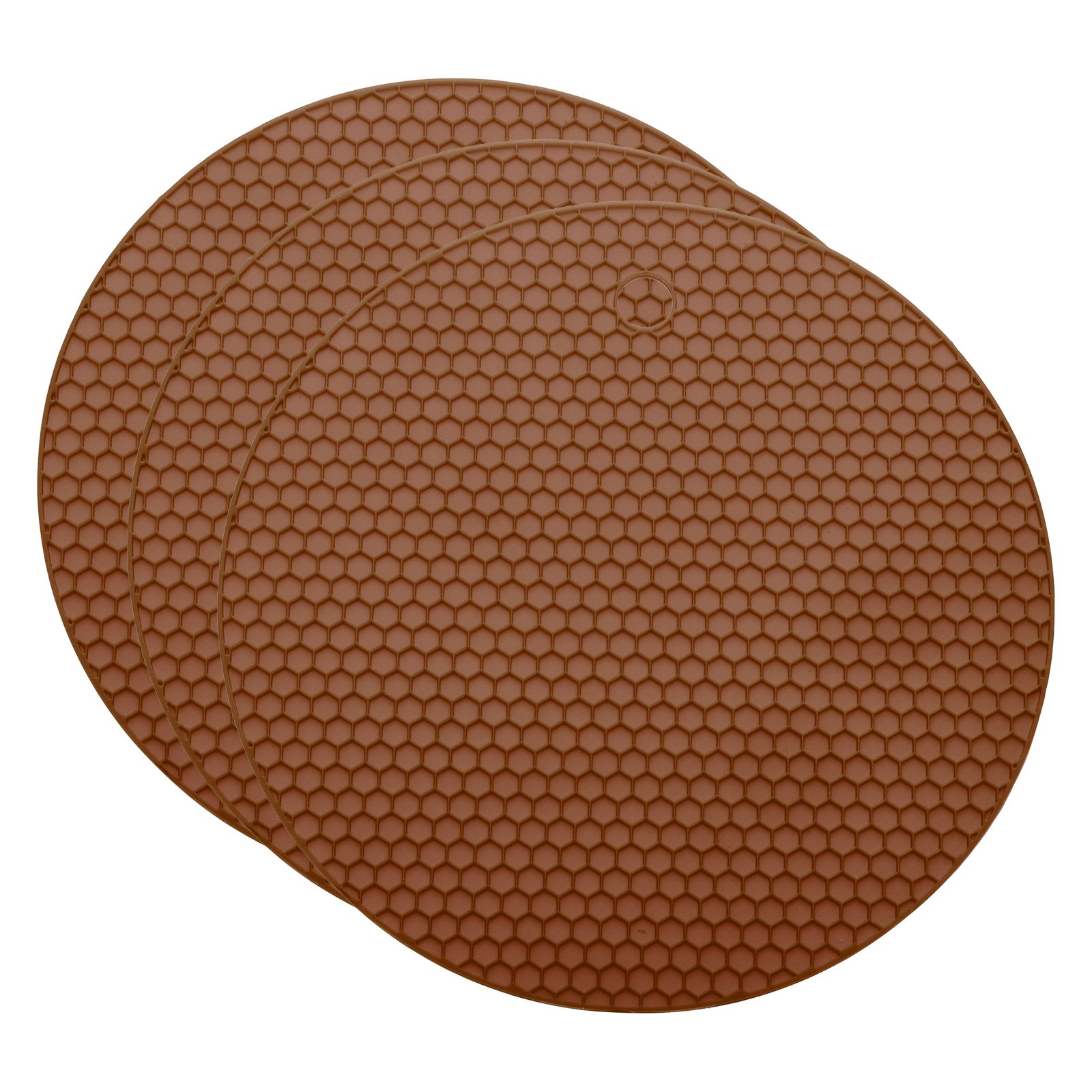 3pcs 7" Silicone Round Texture Jar Opener Pad Brown