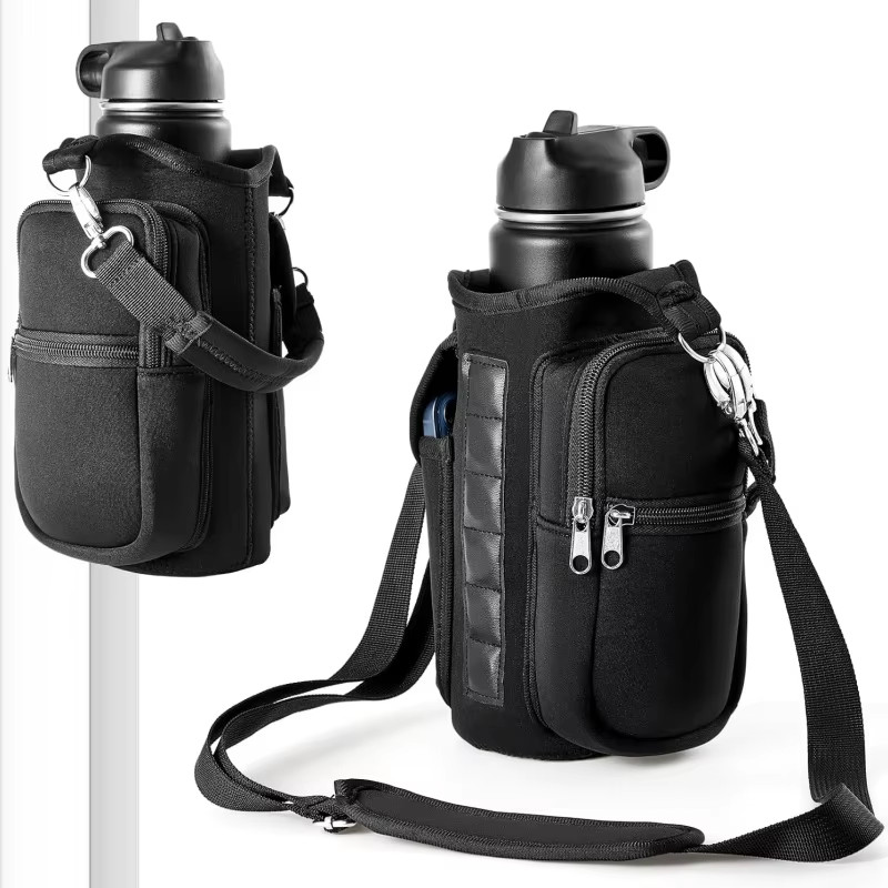 Magnetic Water Bottle Carrier with Phone Pocket and Shoulder Strap