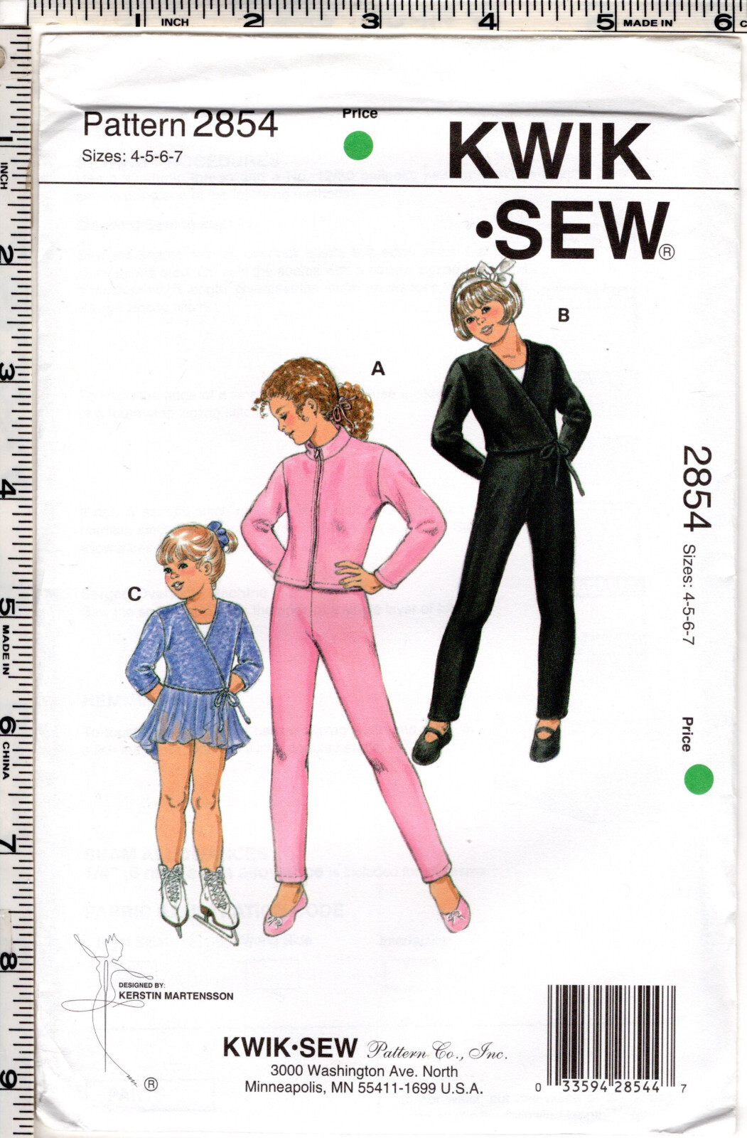 "Girls' Tops & Pants" ©1999 Kwik Sew by Kirstin Martensson Master Pattern # 2854