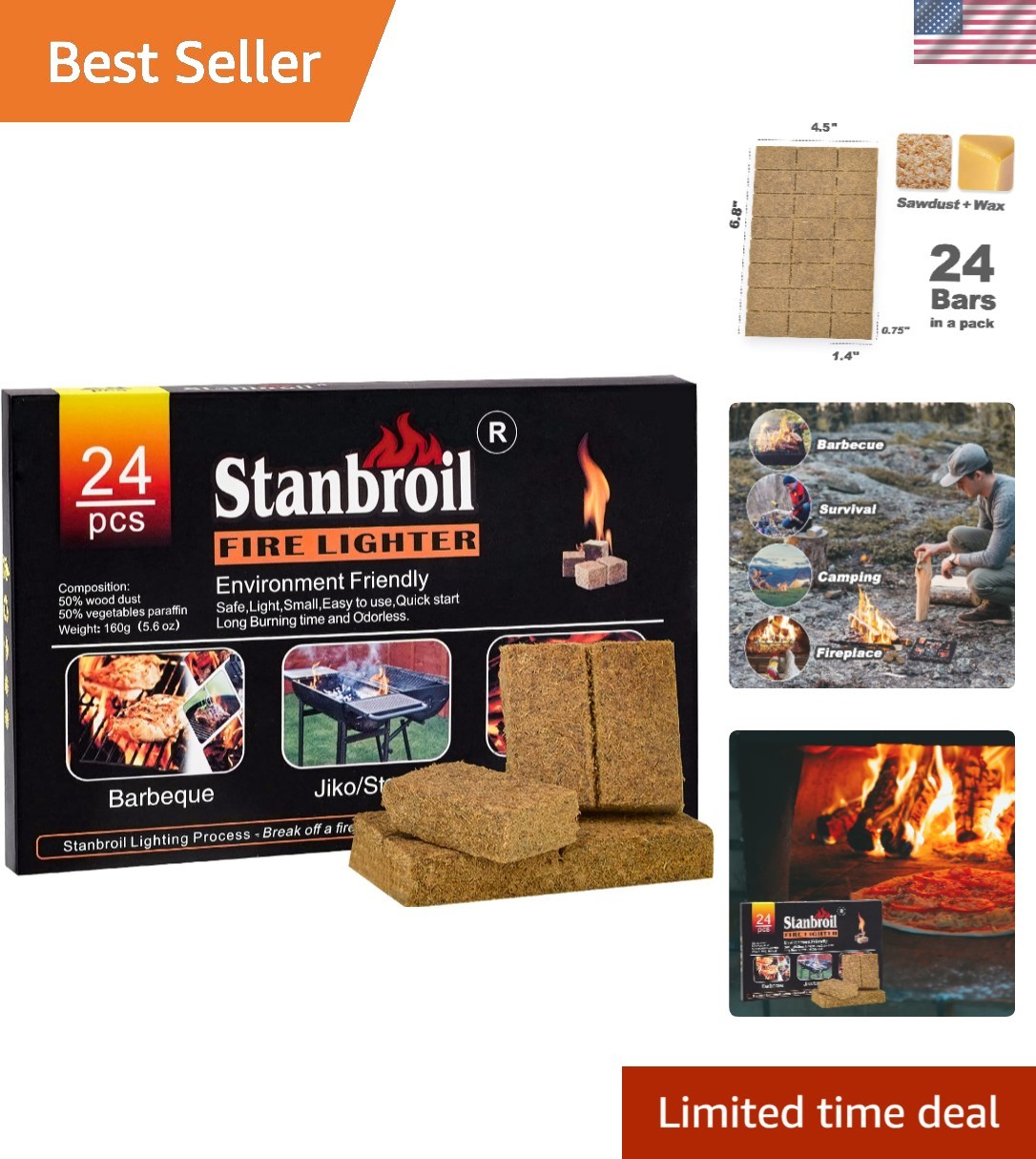 Quick Ignite 24 Pcs Charcoal Fire Starters – Perfect for Outdoor Grills & Stoves