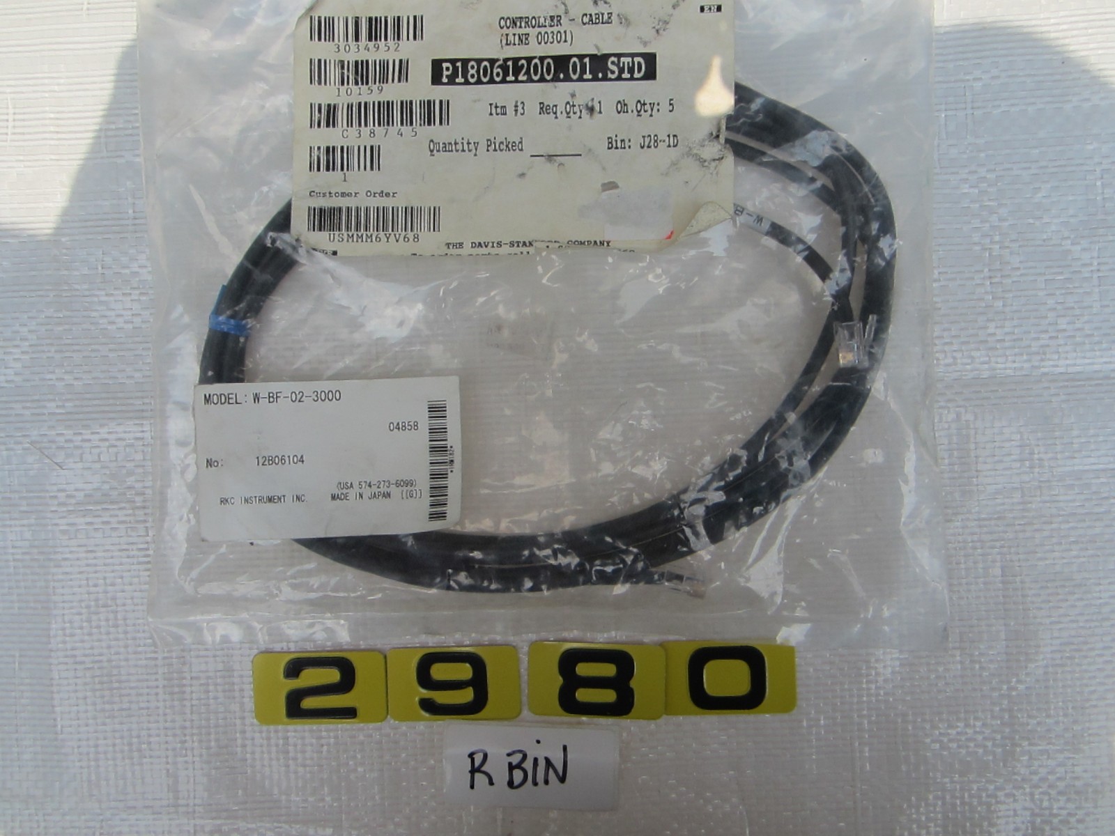 RKC INSTRUMENT W-BF-02-3000 CONTROLLER CABLE     WBF023000