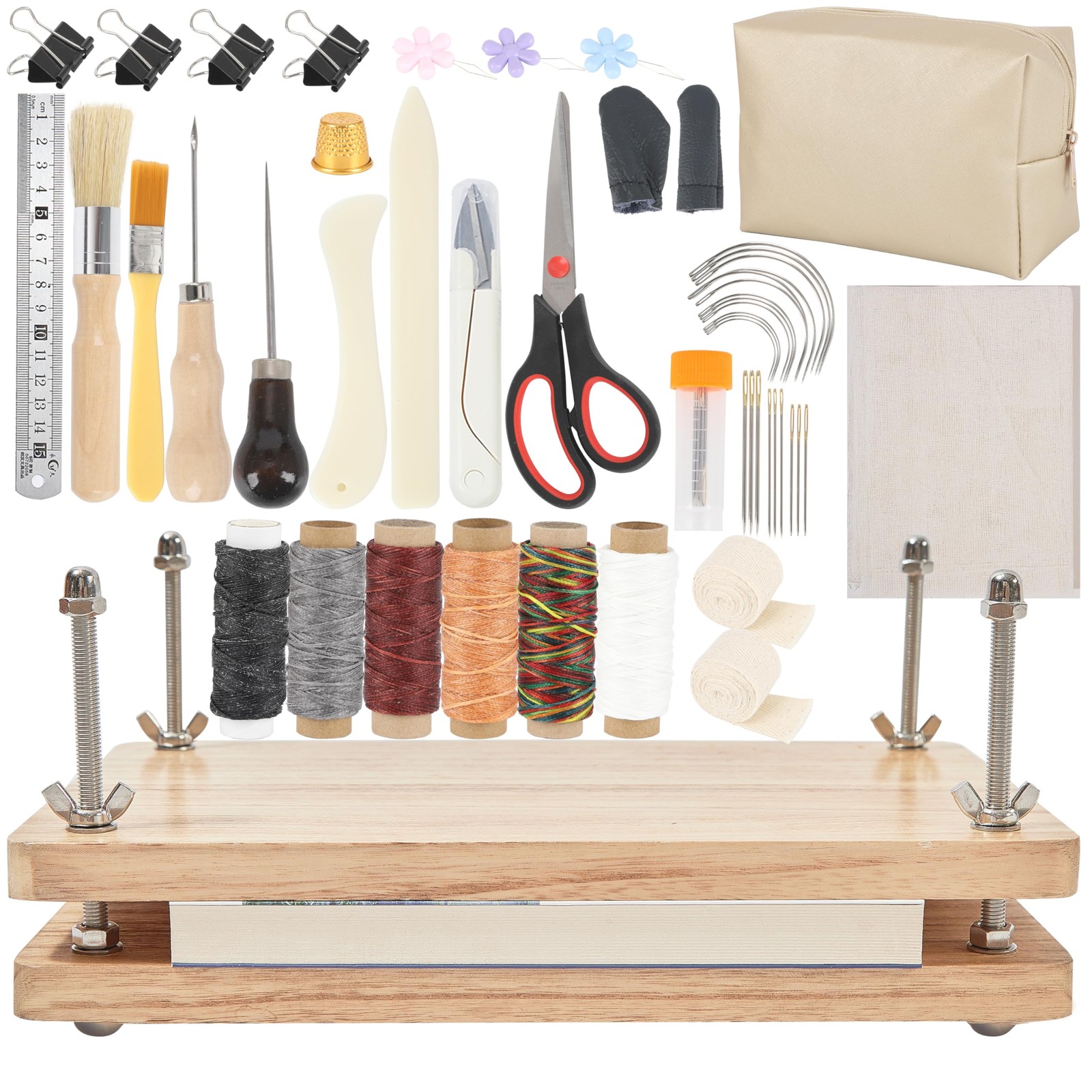 50 Pcs Book Binding Kits, 13"x7.9" Inch Wooden Book Press，Books Binding Mater...