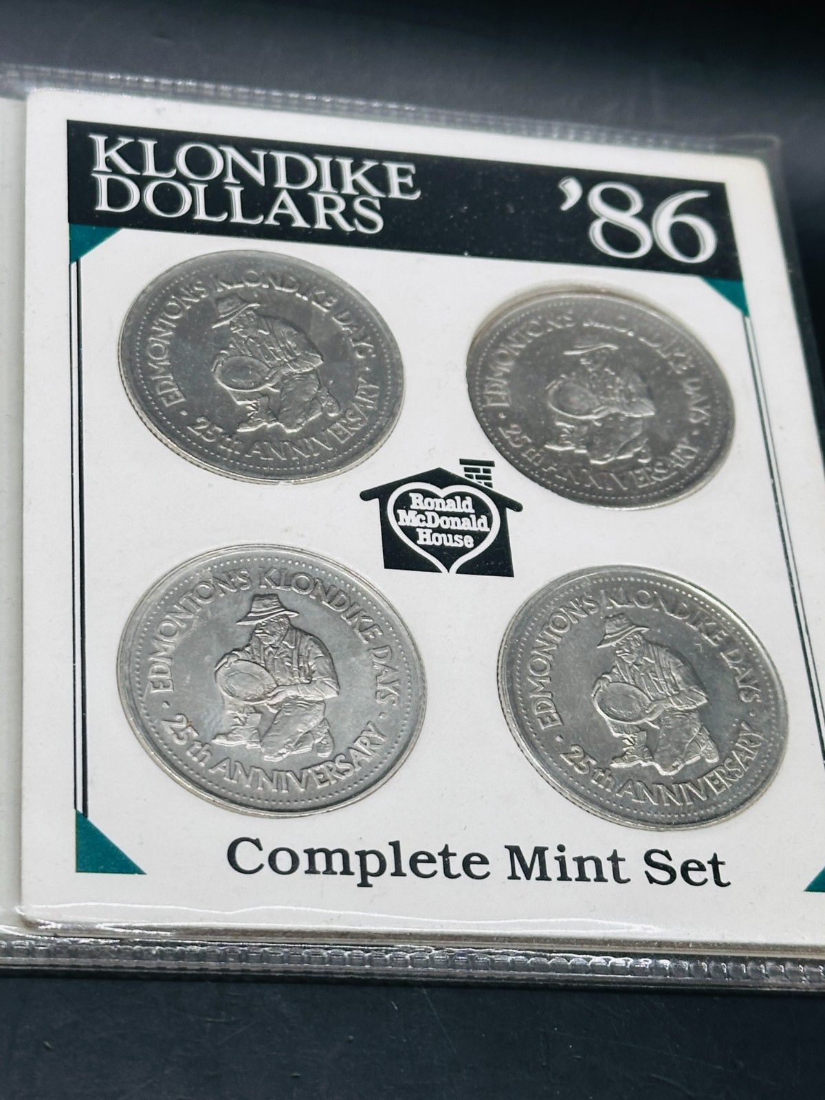 1986 Klondike Days Commemorative Pack. Four Dollars With Four Mint Markings.