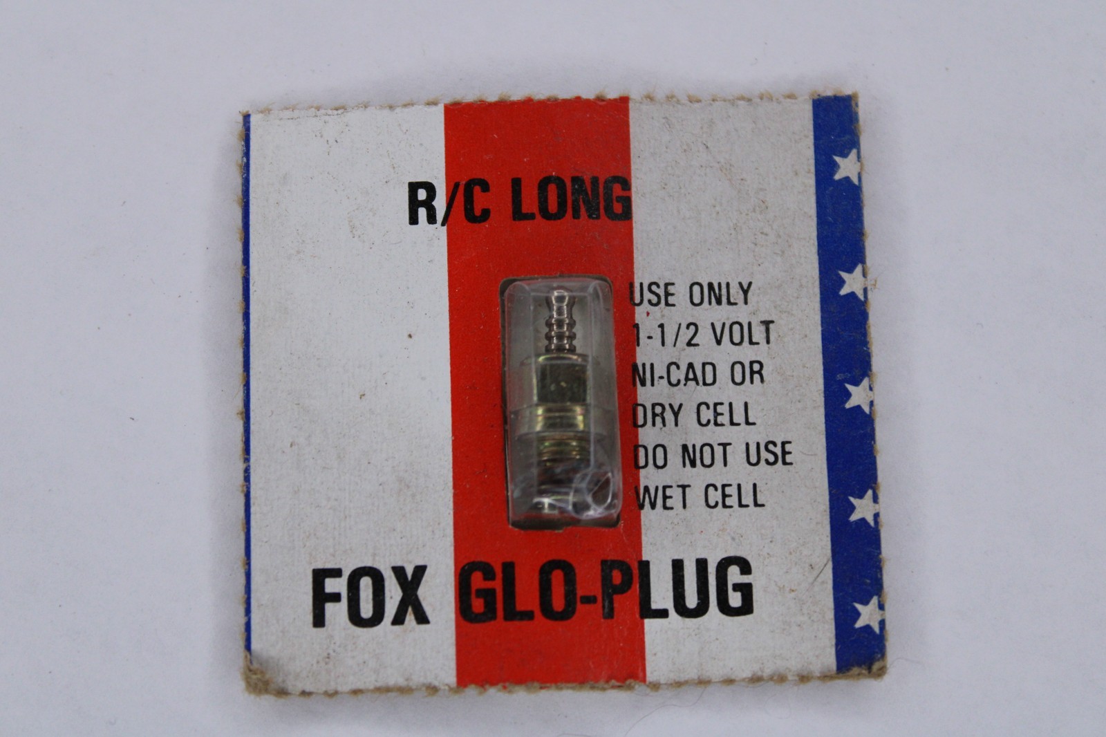 Original vintage Fox R/C Long glow plug, new old stock. Designed for .19–.60 siz