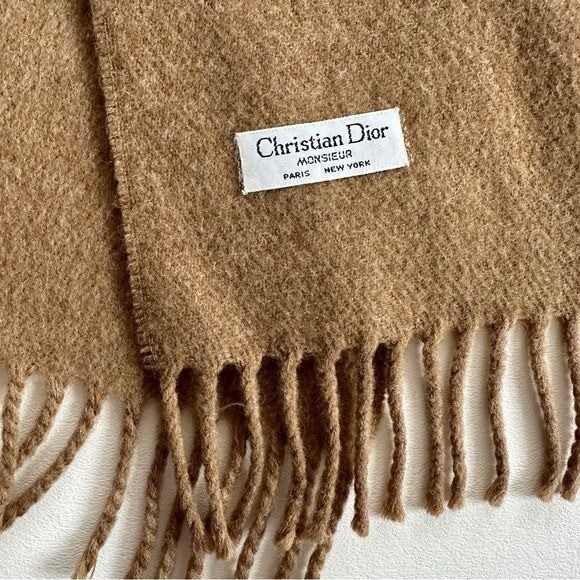 Christian Dior Unisex Wool Fringe Scarf Camel Brown Classic Old Money Luxury