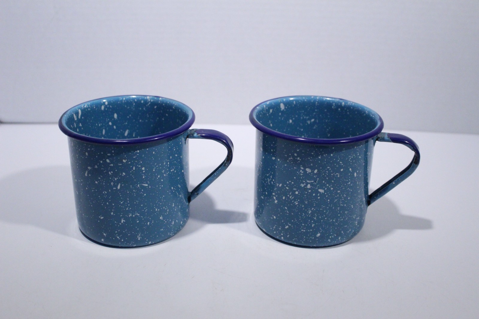 2 - Blue Speckeled Graniteware Enamelware 16 Ounce Coffee Mugs