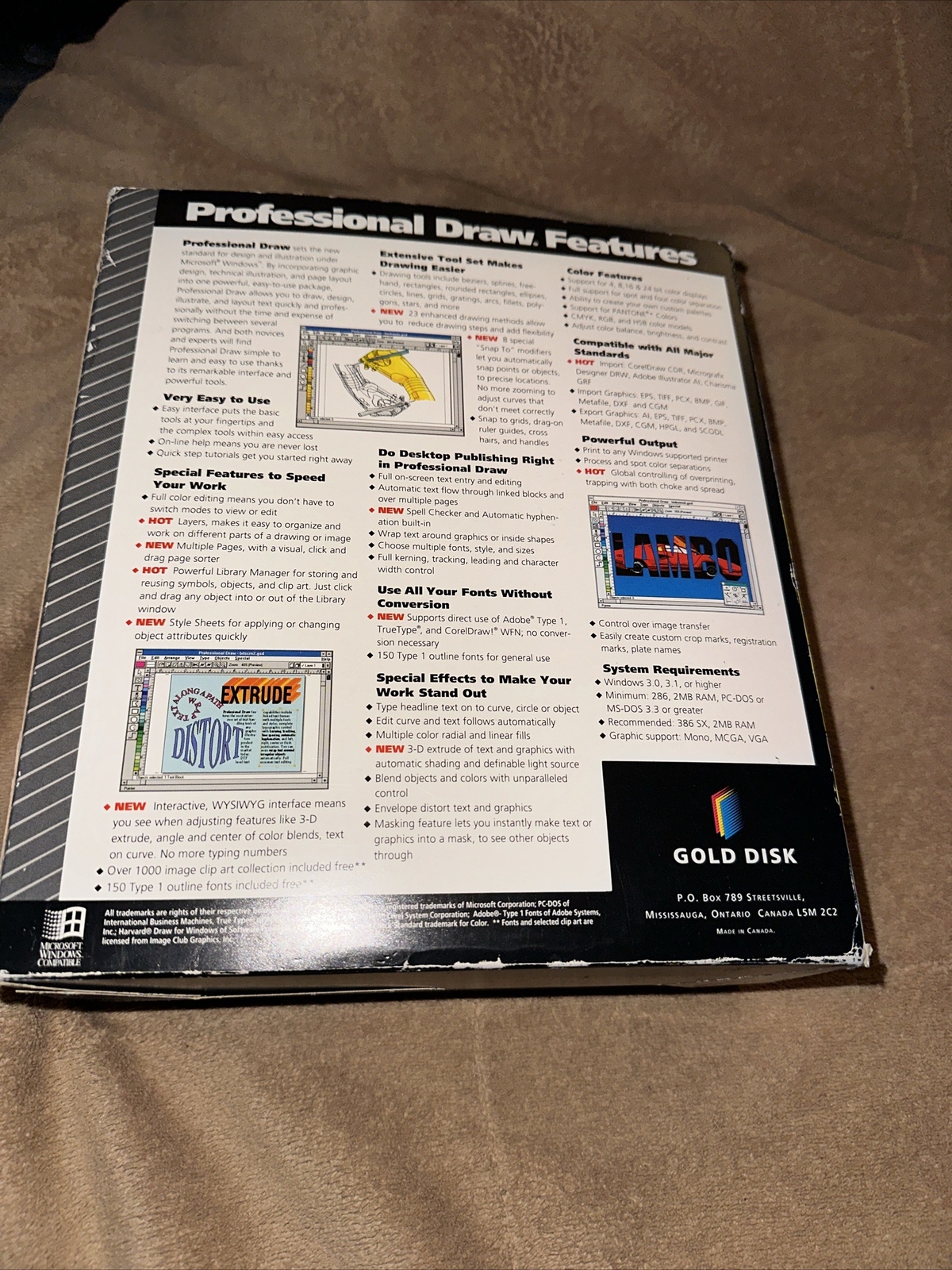Professional Draw - Gold Disk - PC DOS 3.5 Disk - Complete In Box