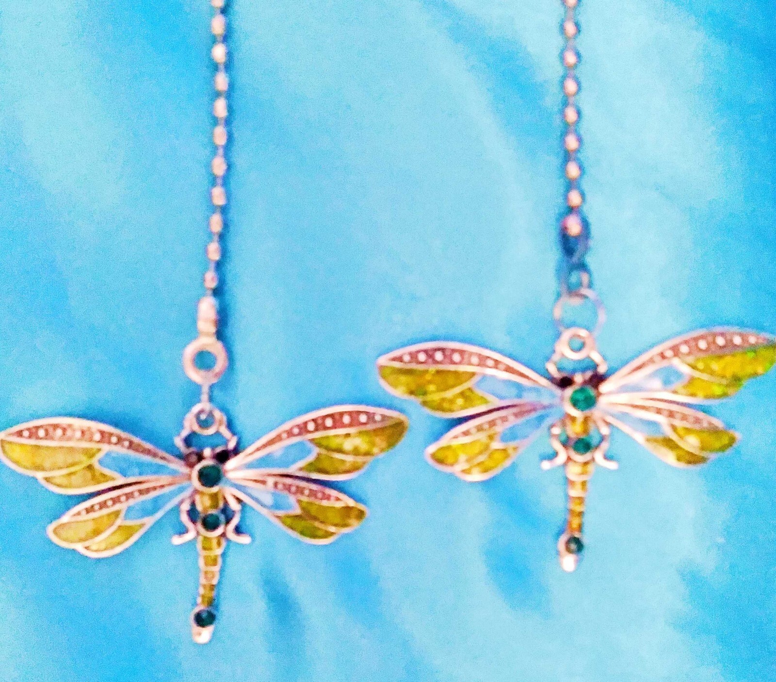 Set of Two - Green Dragonfly Enamel Rhinestone - Ceiling Fan Pulls